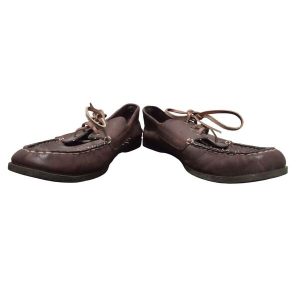 Old Navy Men's Medium Boat Shoes Moc Toe Lace Up Leather Brown Loafers 11 - Picture 1 of 8